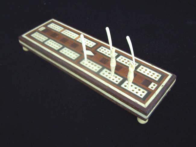 A 19th century Fruitwood Cribbage Board with ANTIQUE Whalebone Inlays — image 2